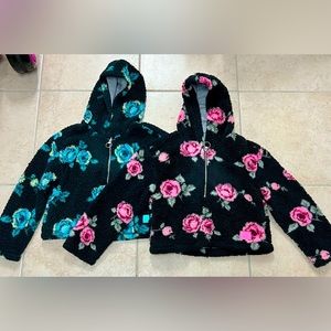 Justice Girls Sherpa Hoodie Floral Quarter Zip Pullover